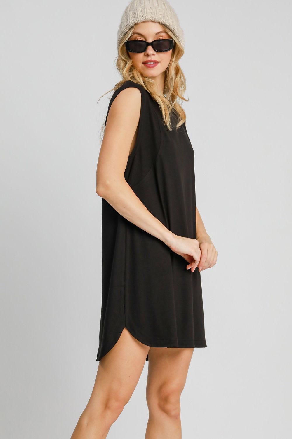 The Malissa Sleeveless High-Low Curved Hemline Mini Dress