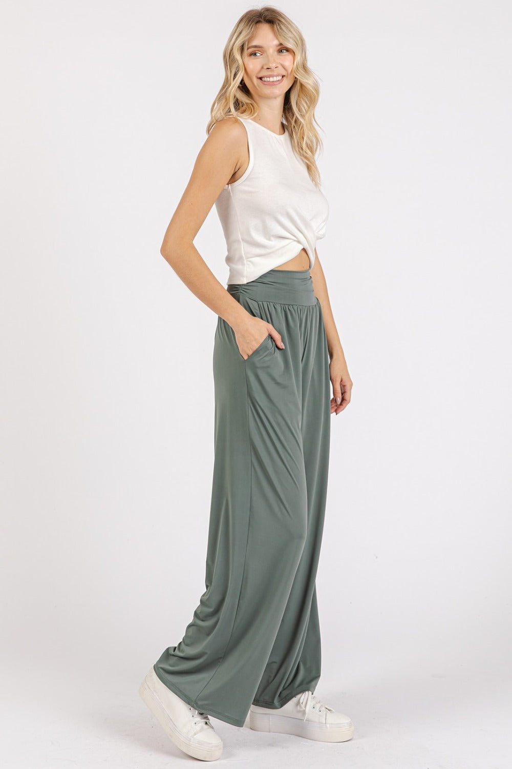 The Caitlin Banded Waist Wide Leg Pants with Pockets