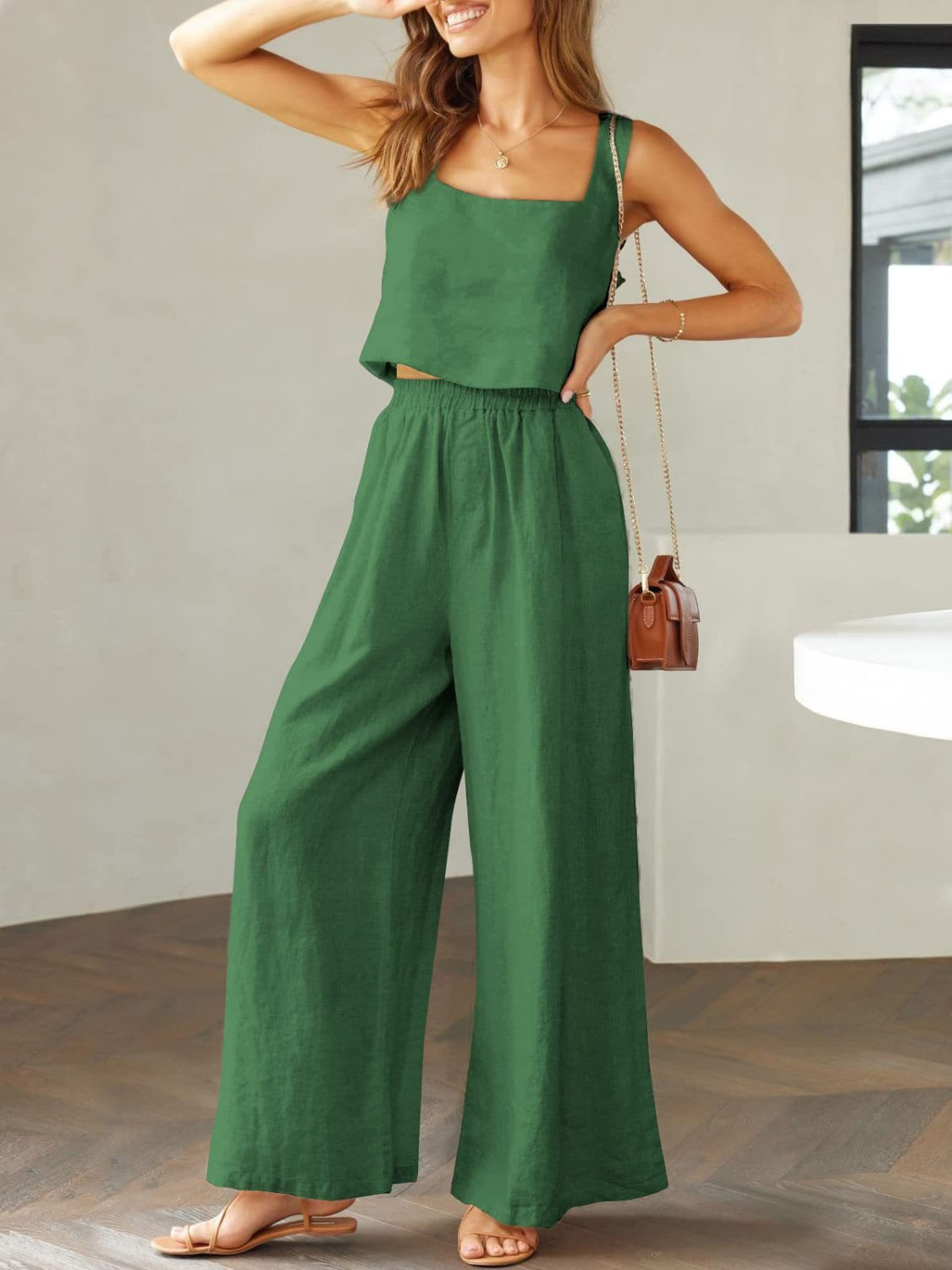 The Stephanie Square Neck Top and Wide Leg Pants Set