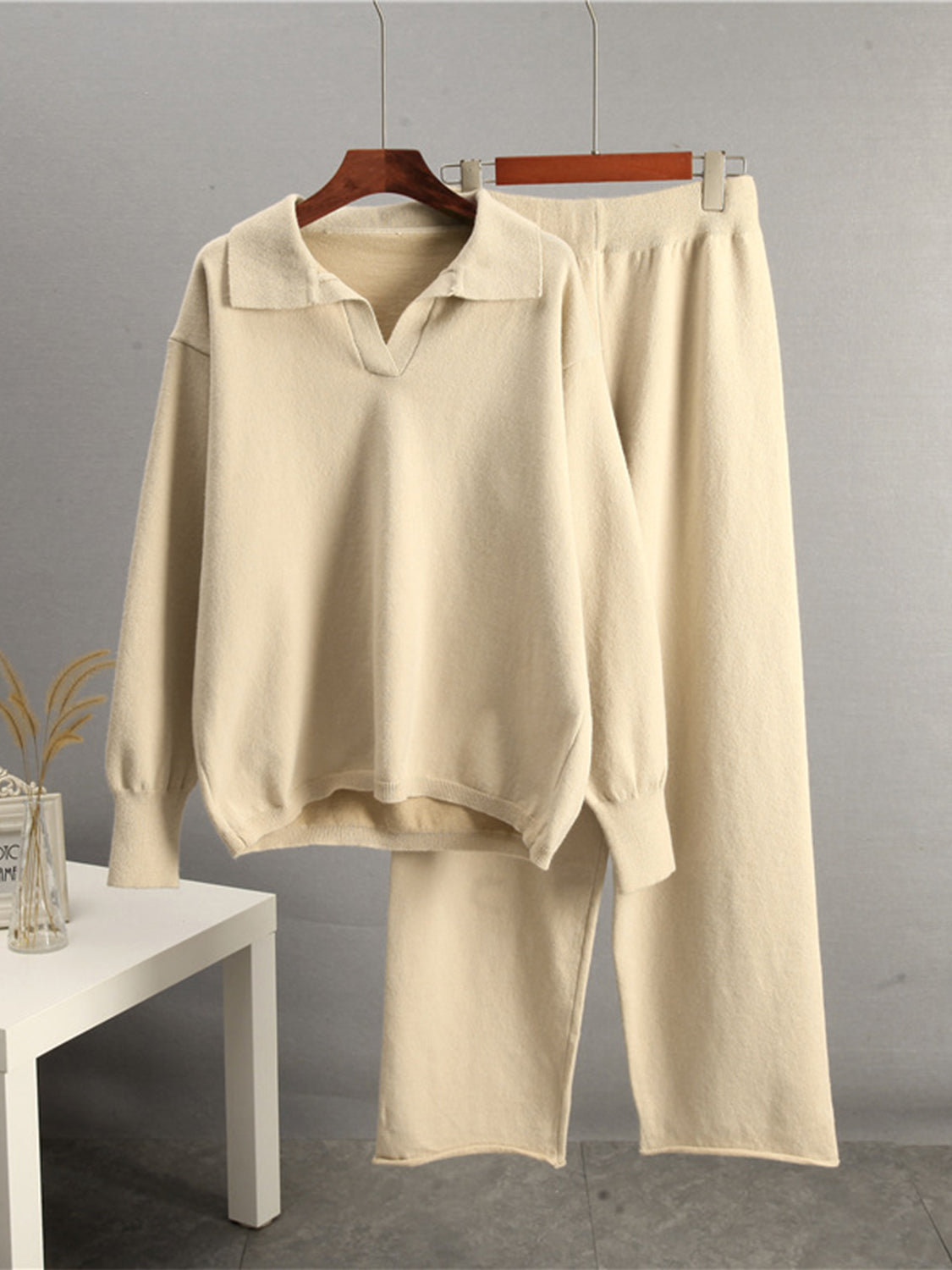 The Delaney Collar Long Sleeve Top and Pants Sweater Set