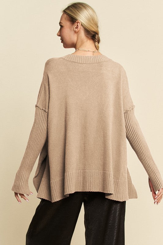 The Kathi Ribbed Side Slit V-Neck Sweater