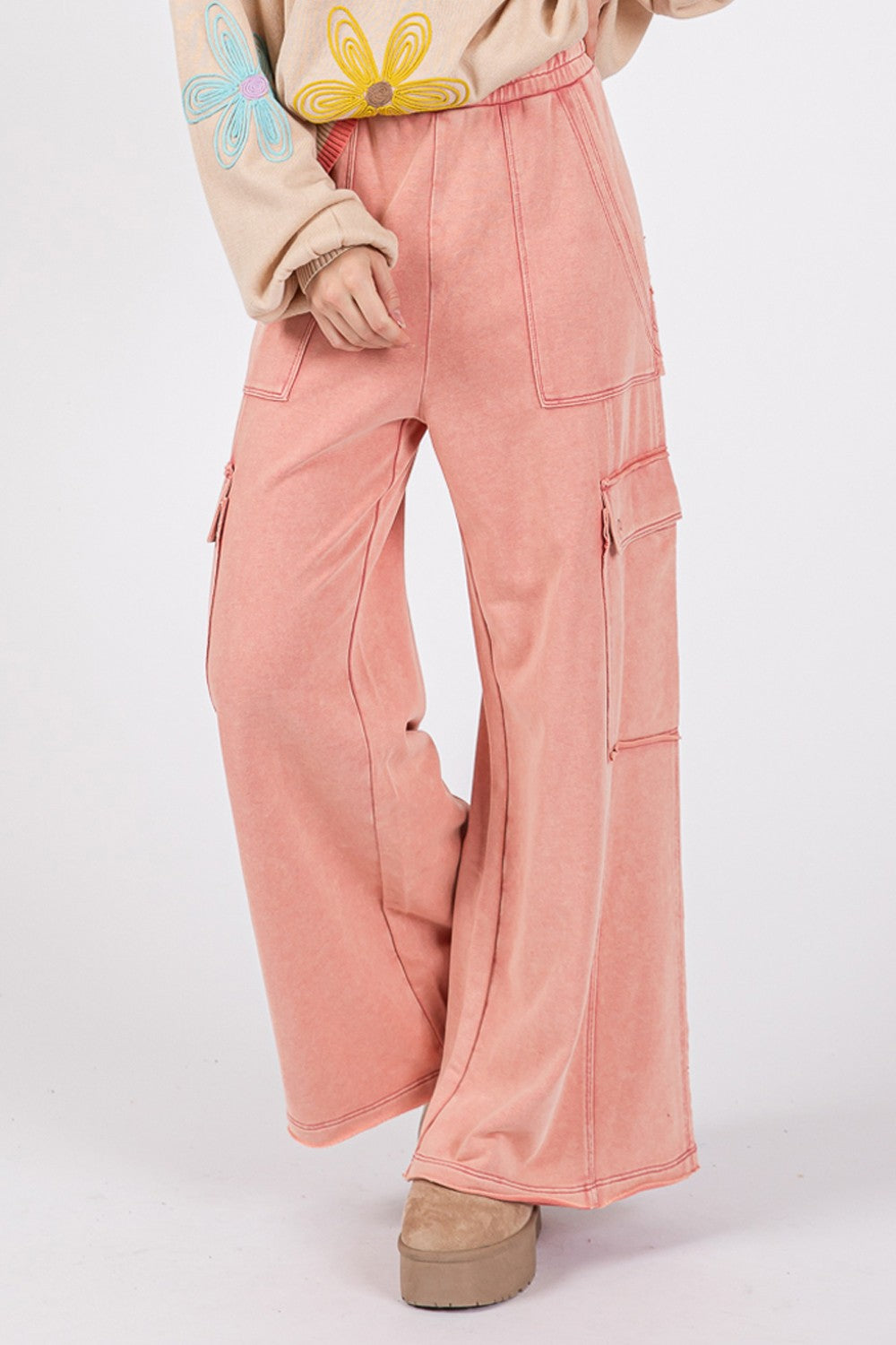 The Zoe Knit Terry Mineral Wash Wide Leg Pants