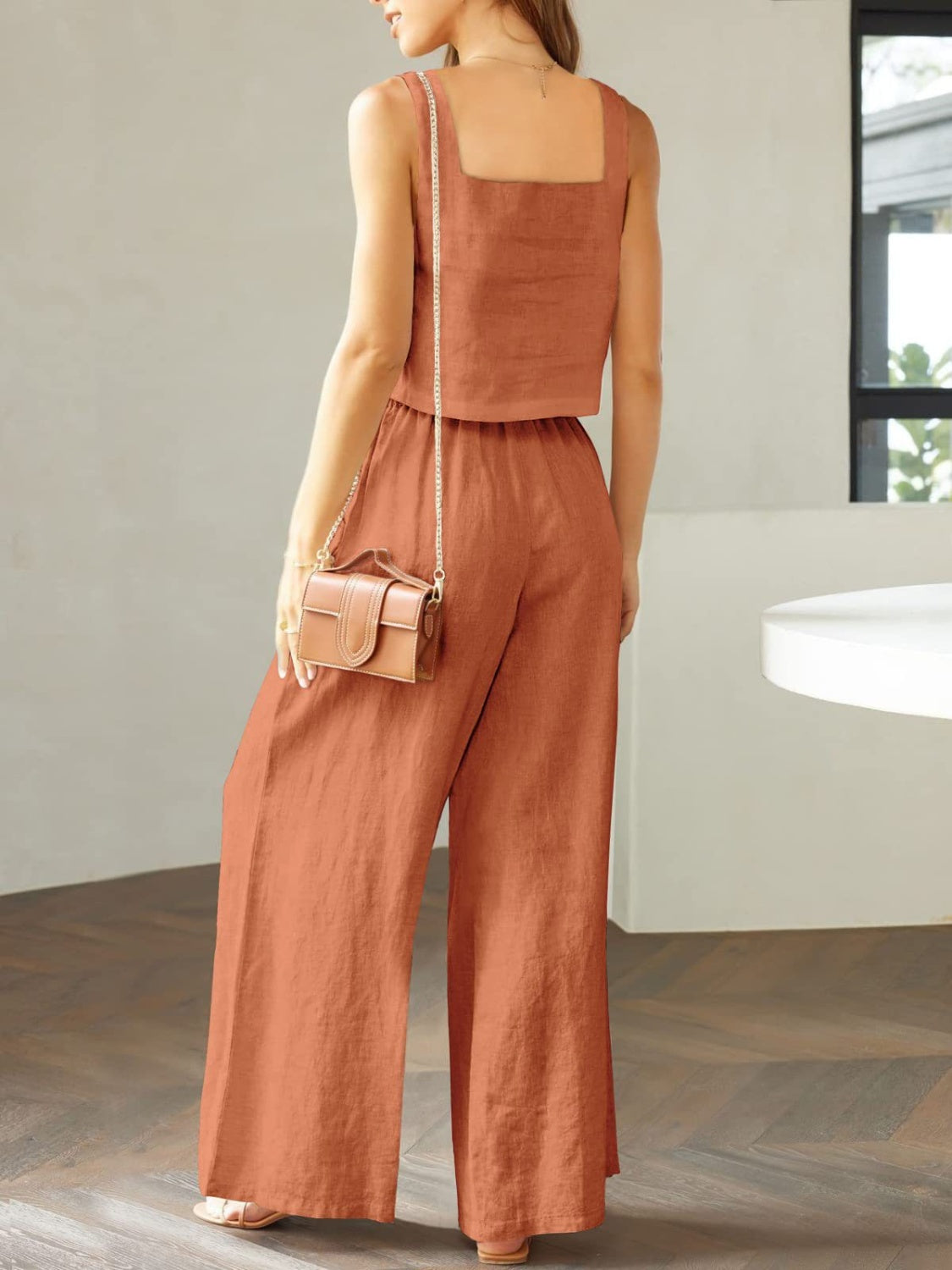 The Stephanie Square Neck Top and Wide Leg Pants Set