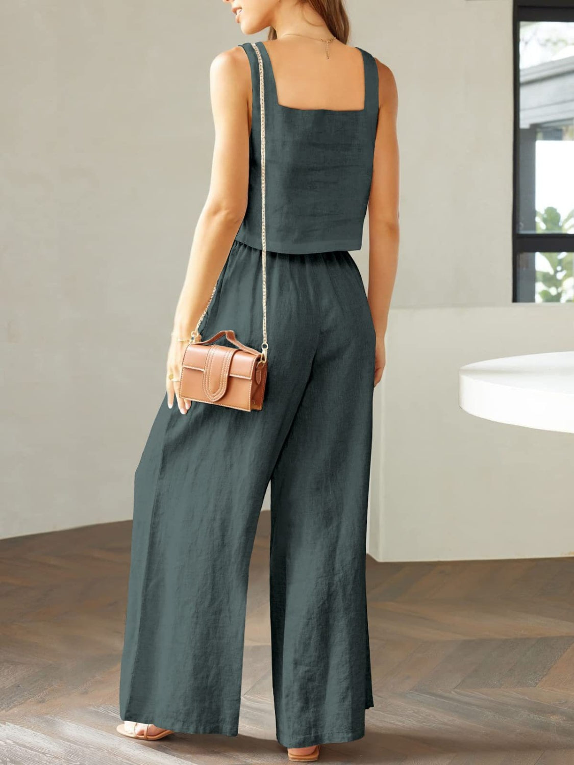 The Stephanie Square Neck Top and Wide Leg Pants Set