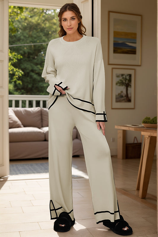 The Wendy High-Low Round Neck Top and Pants Sweater Set