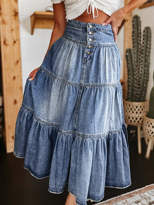 The Shiloh Button-Fly Denim Skirt