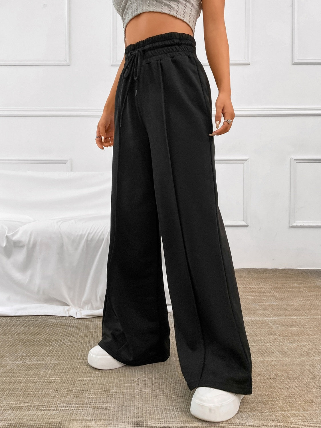 The Kimberly Drawstring Elastic Waist Wide Leg Pants