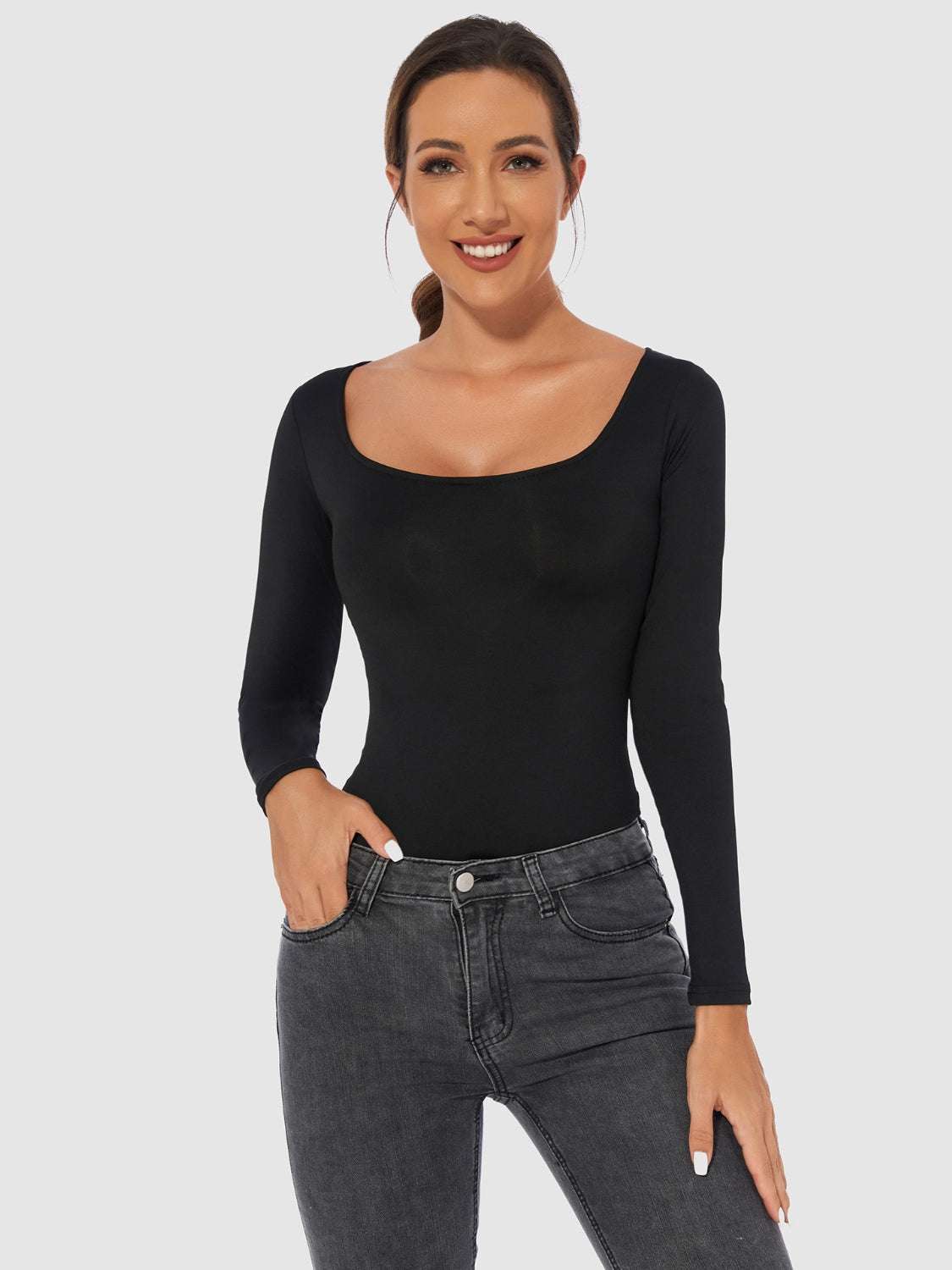 The Zoe Scoop Neck Long Sleeve Bodysuit