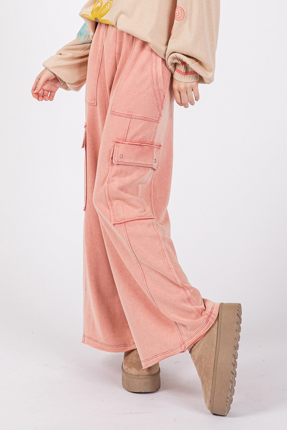 The Zoe Knit Terry Mineral Wash Wide Leg Pants