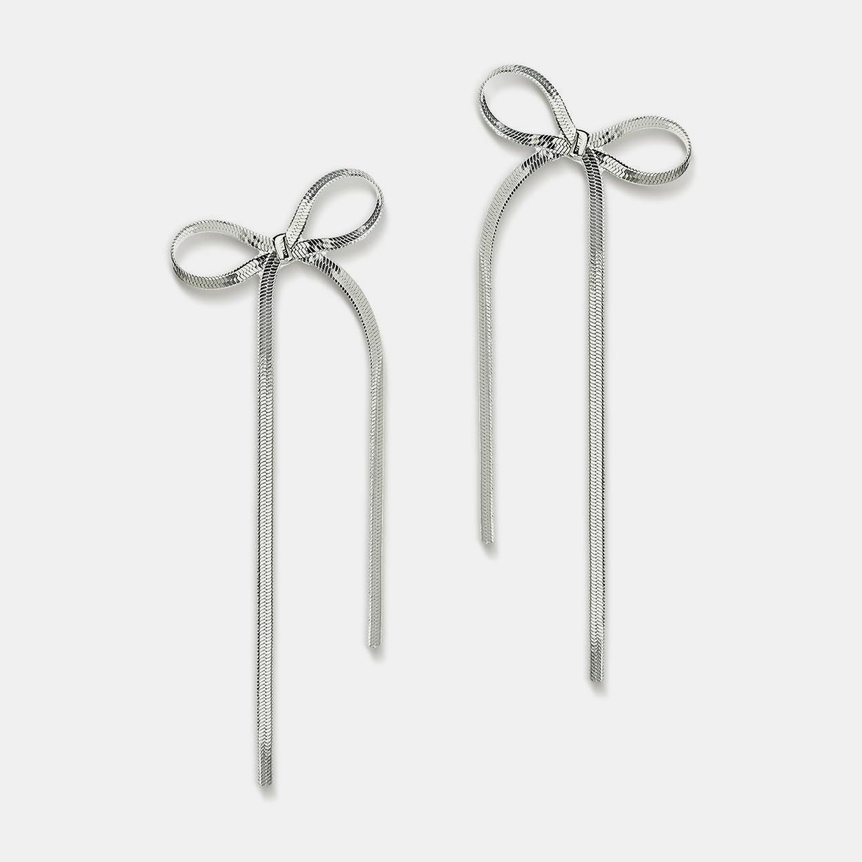 Izabella Collection Stainless Steel Bow Bar Earrings