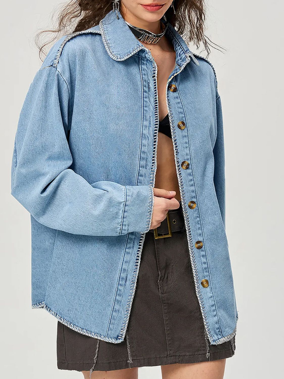 The Samantha Button Up Collared Neck Denim Top