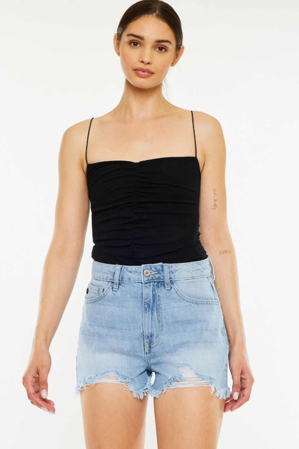 31410 Raw Hem Distressed High Waist Denim Shorts