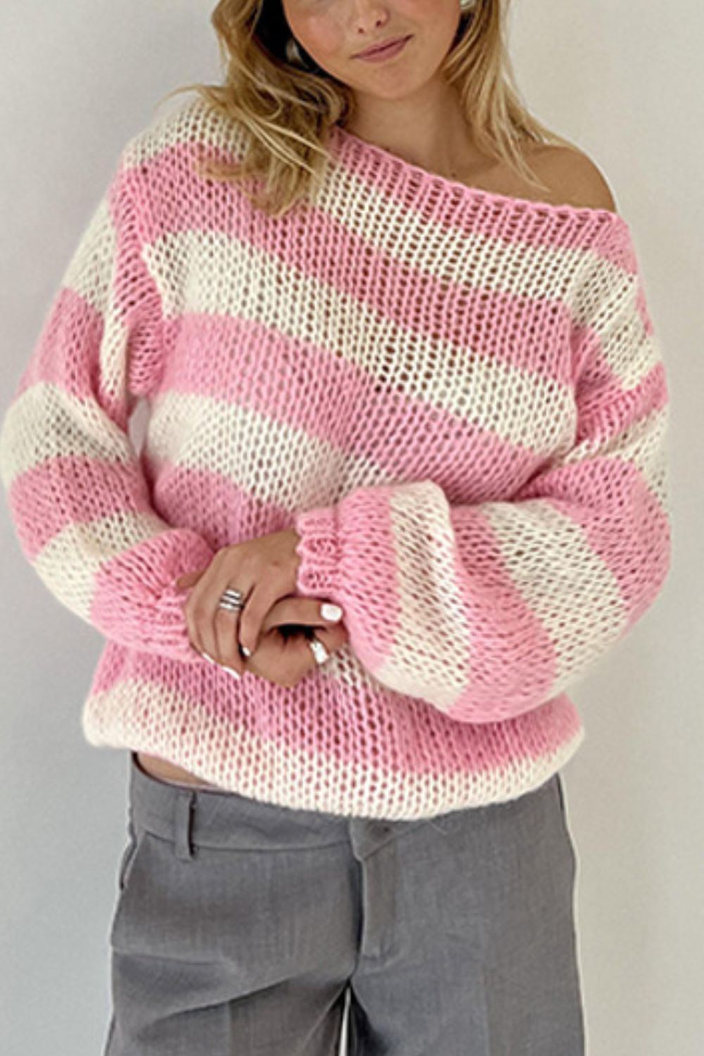 The Ana Striped Boat Neck Long Sleeve Sweater