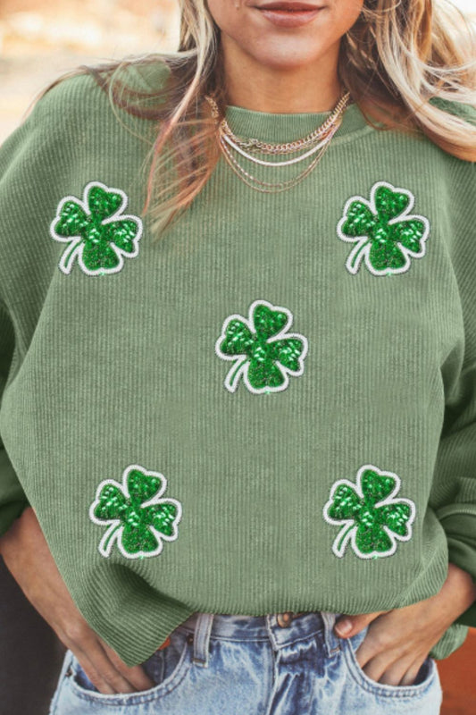 The Melinda Lucky Clover Round Neck Long Sleeve Sweatshirt