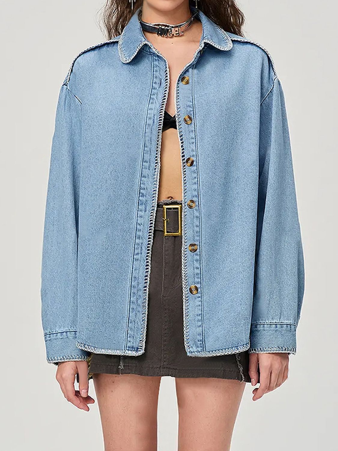 The Samantha Button Up Collared Neck Denim Top