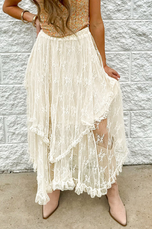 The Leslie Lace Tiered Midi Skirt