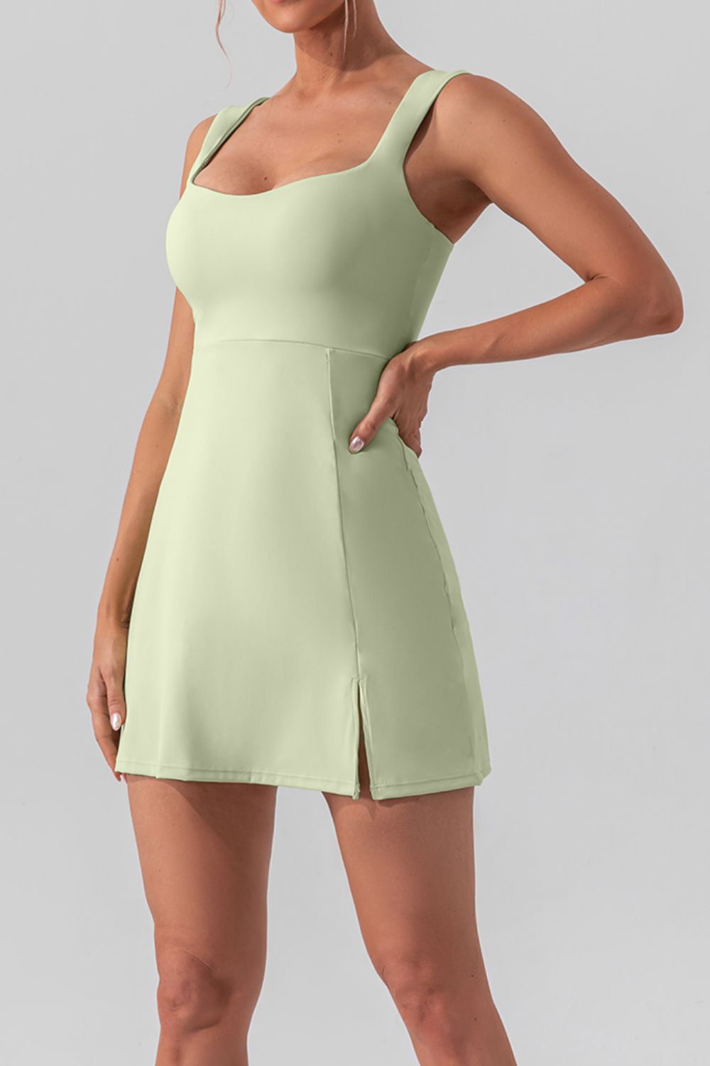 The Sam Square Neck Sleeveless Slit Mini Tennis Dress