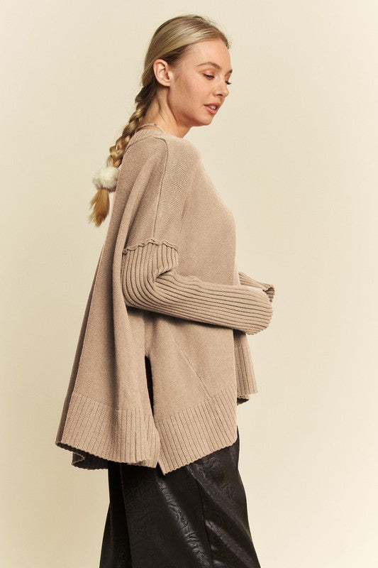 The Kathi Ribbed Side Slit V-Neck Sweater