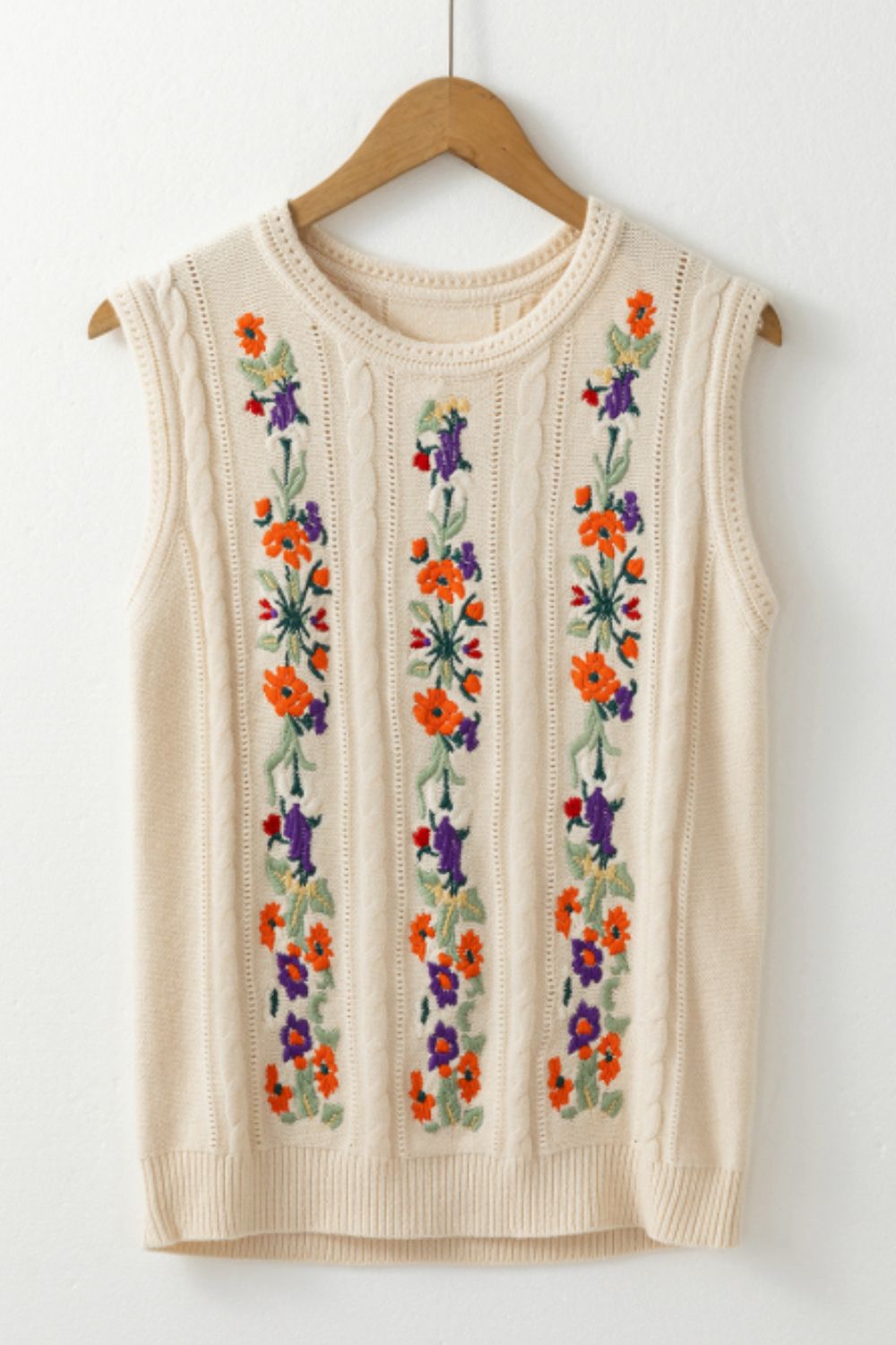 The Sammie Embroidered Cable-Knit Round Neck Sweater Vest