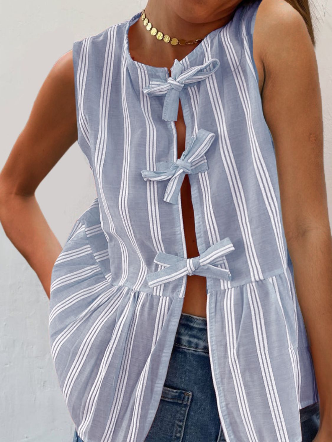 The Nicole Tied Striped Round Neck Tank