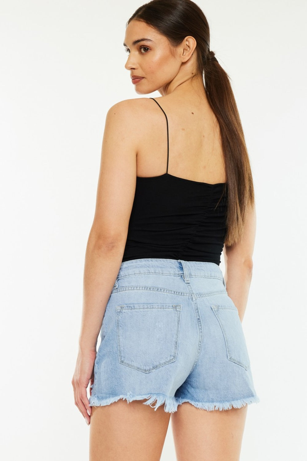 31410 Raw Hem Distressed High Waist Denim Shorts