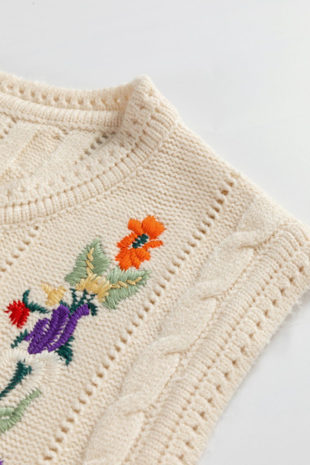 The Sammie Embroidered Cable-Knit Round Neck Sweater Vest