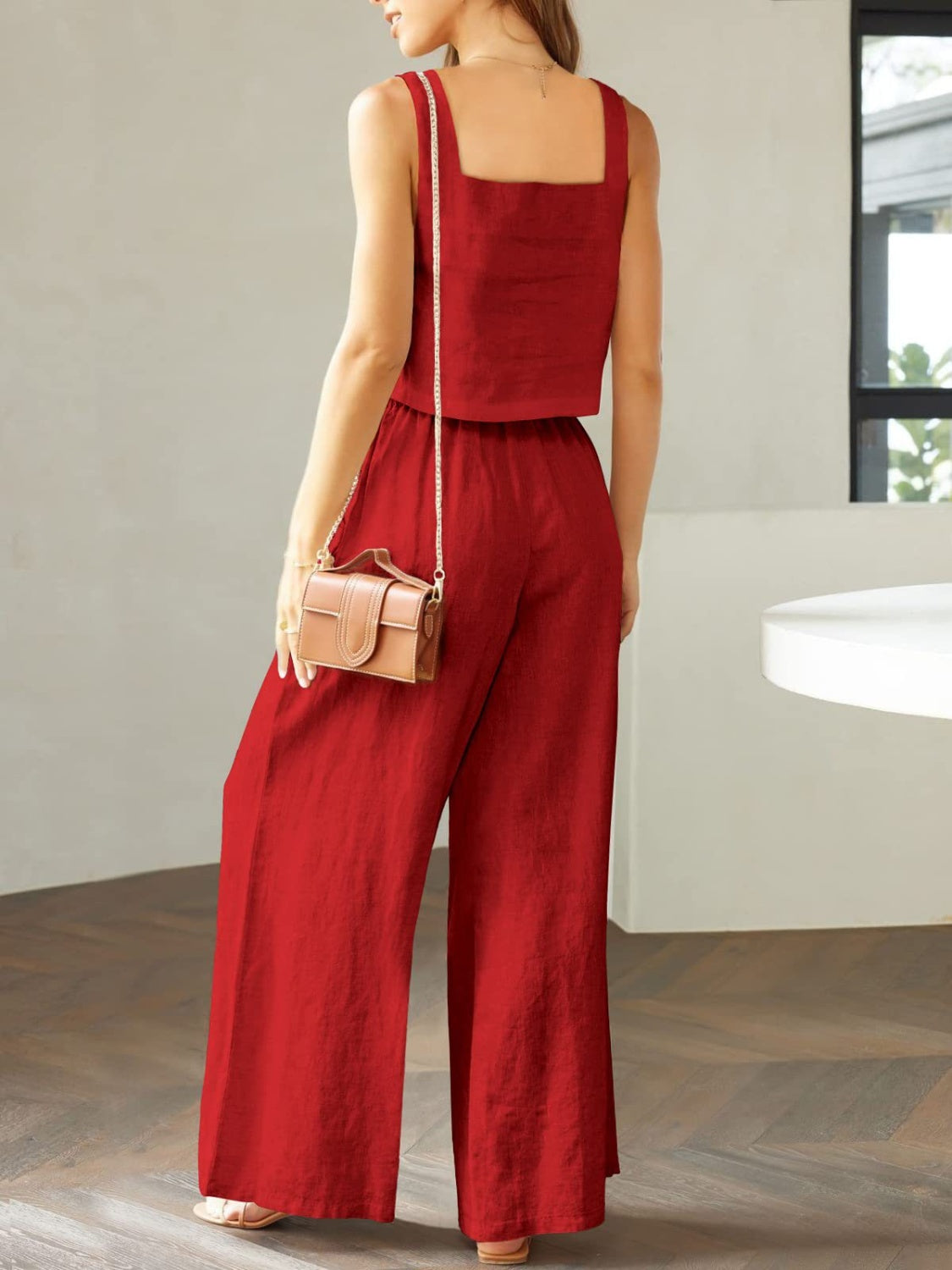 The Stephanie Square Neck Top and Wide Leg Pants Set