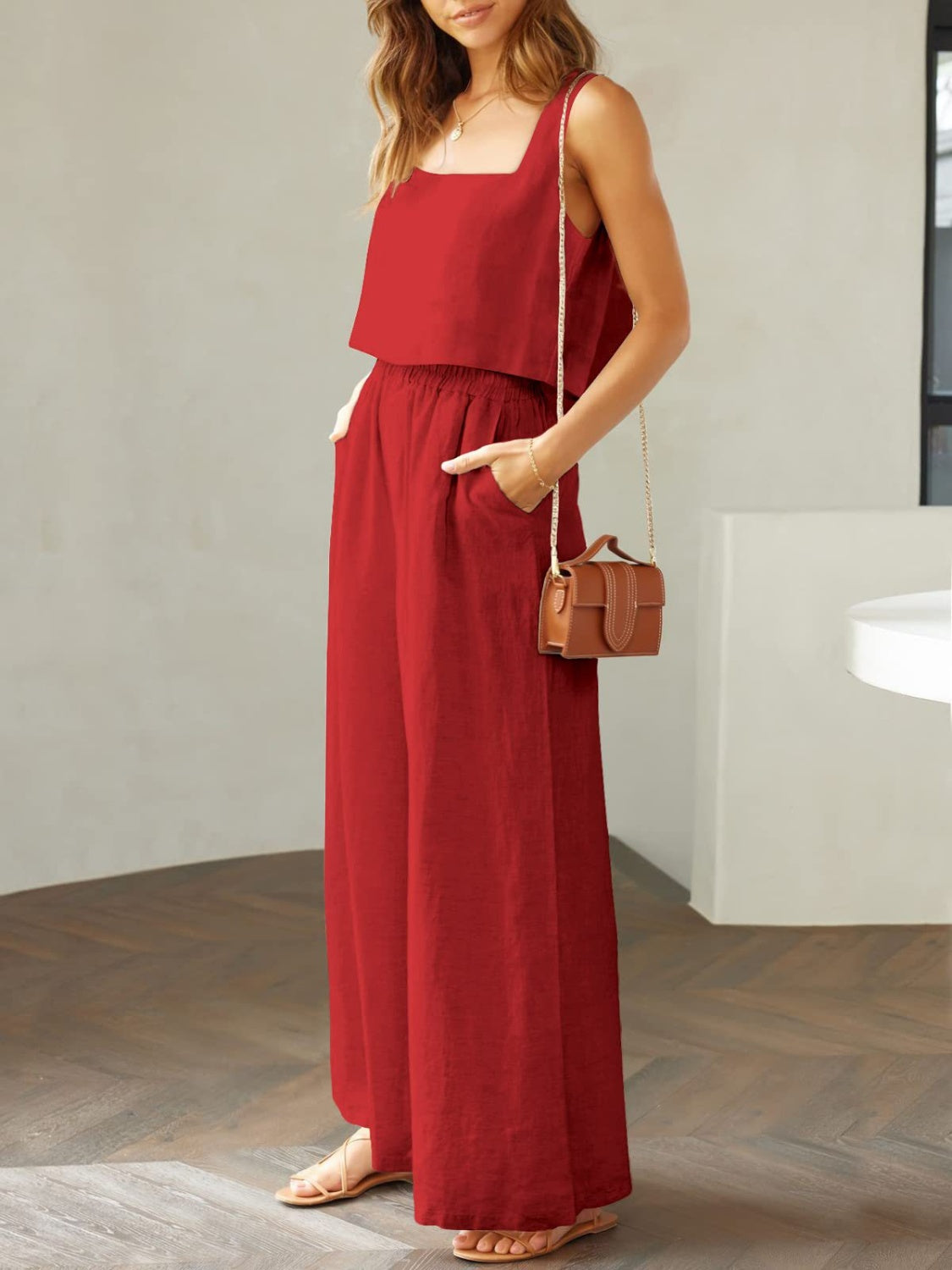 The Stephanie Square Neck Top and Wide Leg Pants Set