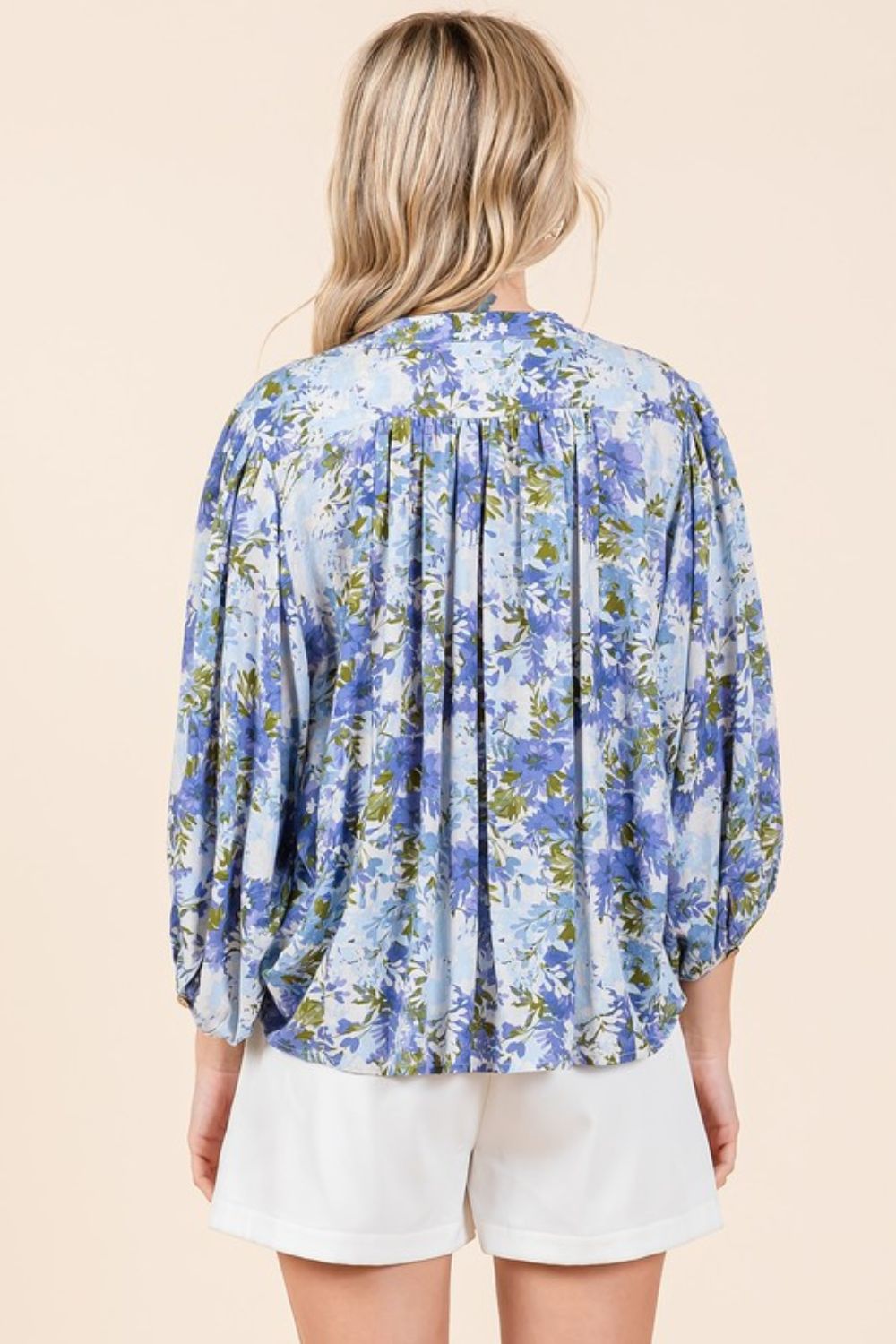 The Beth Flower Print Batwing Sleeve Button Down Blouse