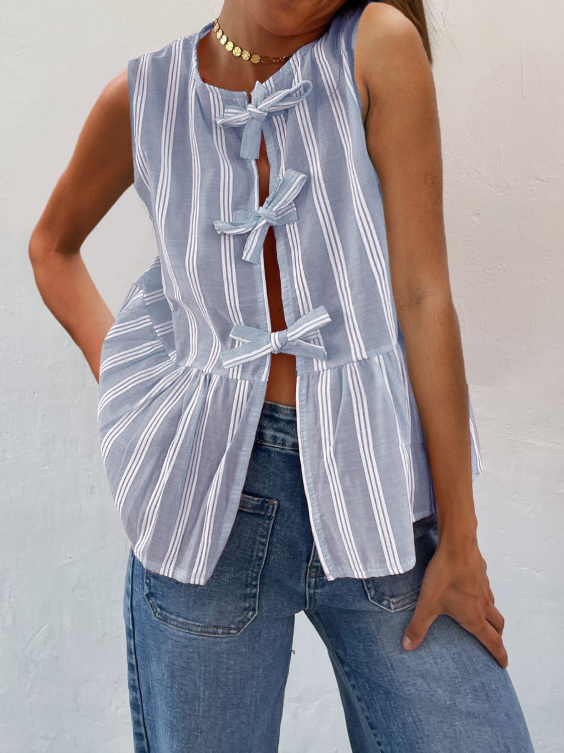 The Nicole Tied Striped Round Neck Tank