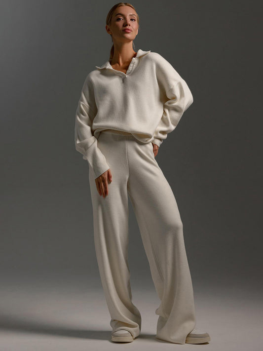 The Delaney Collar Long Sleeve Top and Pants Sweater Set