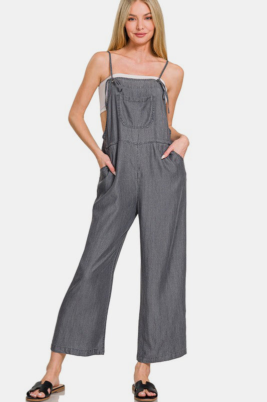 The Samantha Adjustable Strap Wide Leg Denim Overalls