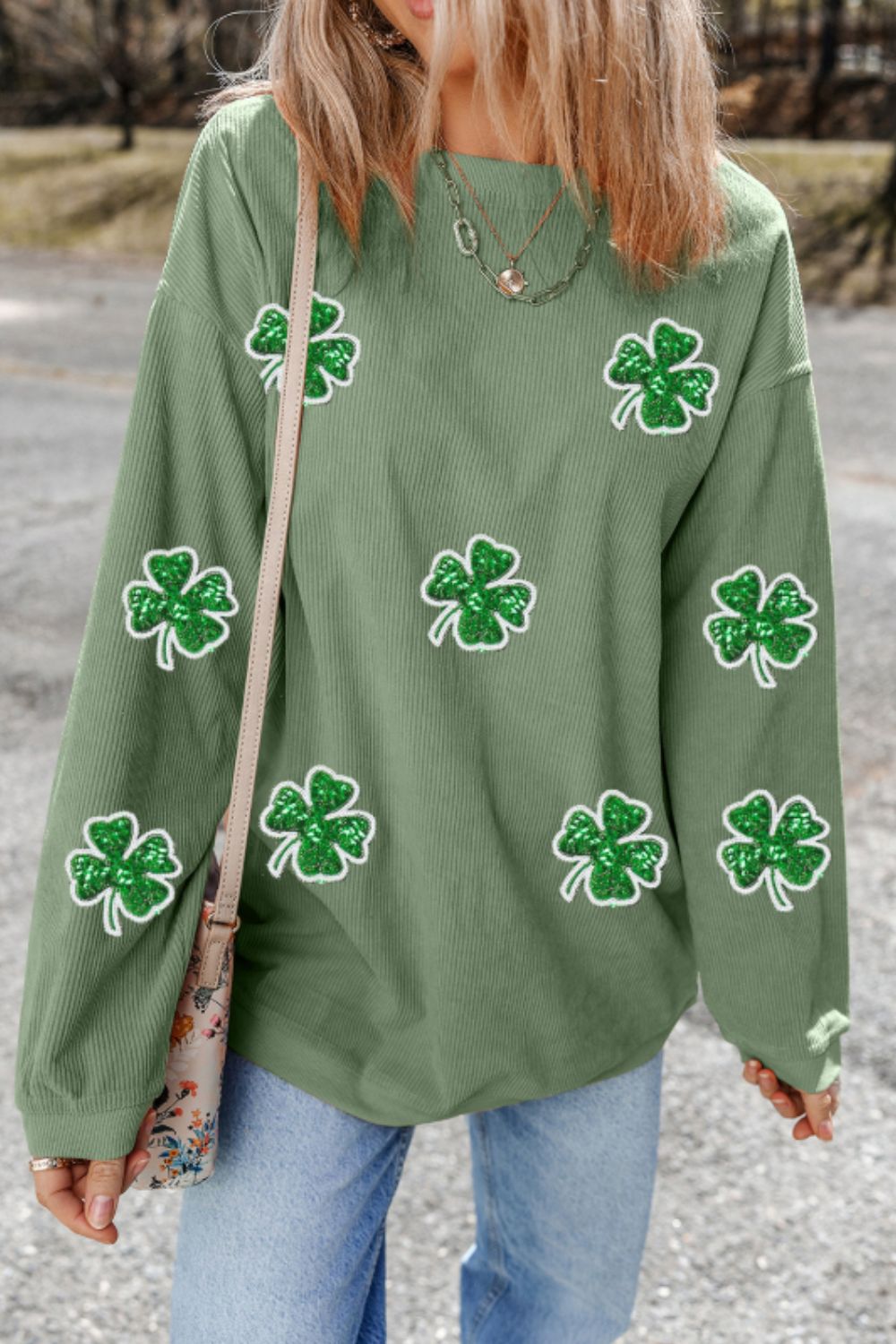 The Melinda Lucky Clover Round Neck Long Sleeve Sweatshirt