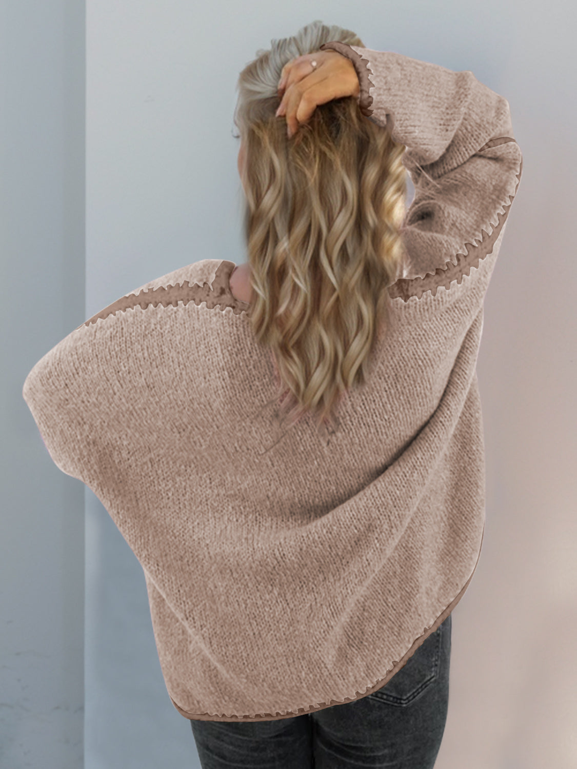 The Kimberly Double Take Contrast Open Front Dropped Shoulder Cardigan