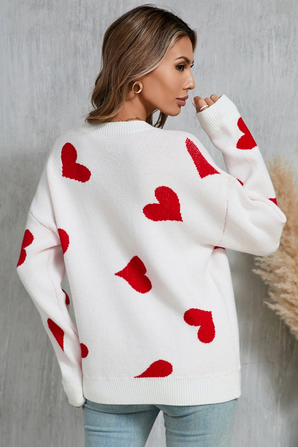 The Annaleigh Wings Heart Round Neck Dropped Shoulder Sweater