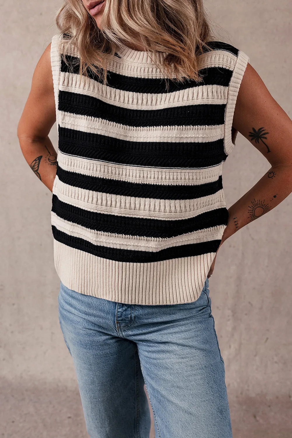 The Nicole Color Block Round Neck Sweater Vest