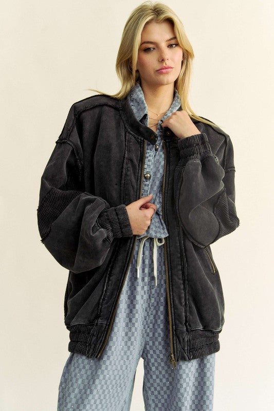 The Rachelle Exposed Seam Zip Up Dropped Shoulder Jacket