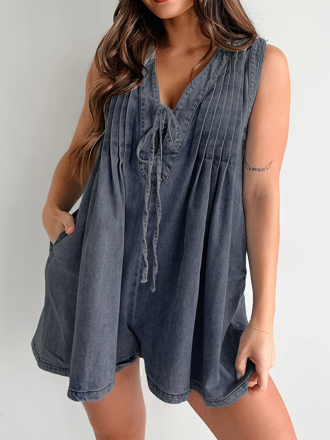 The Holly Tied Romper with Pockets