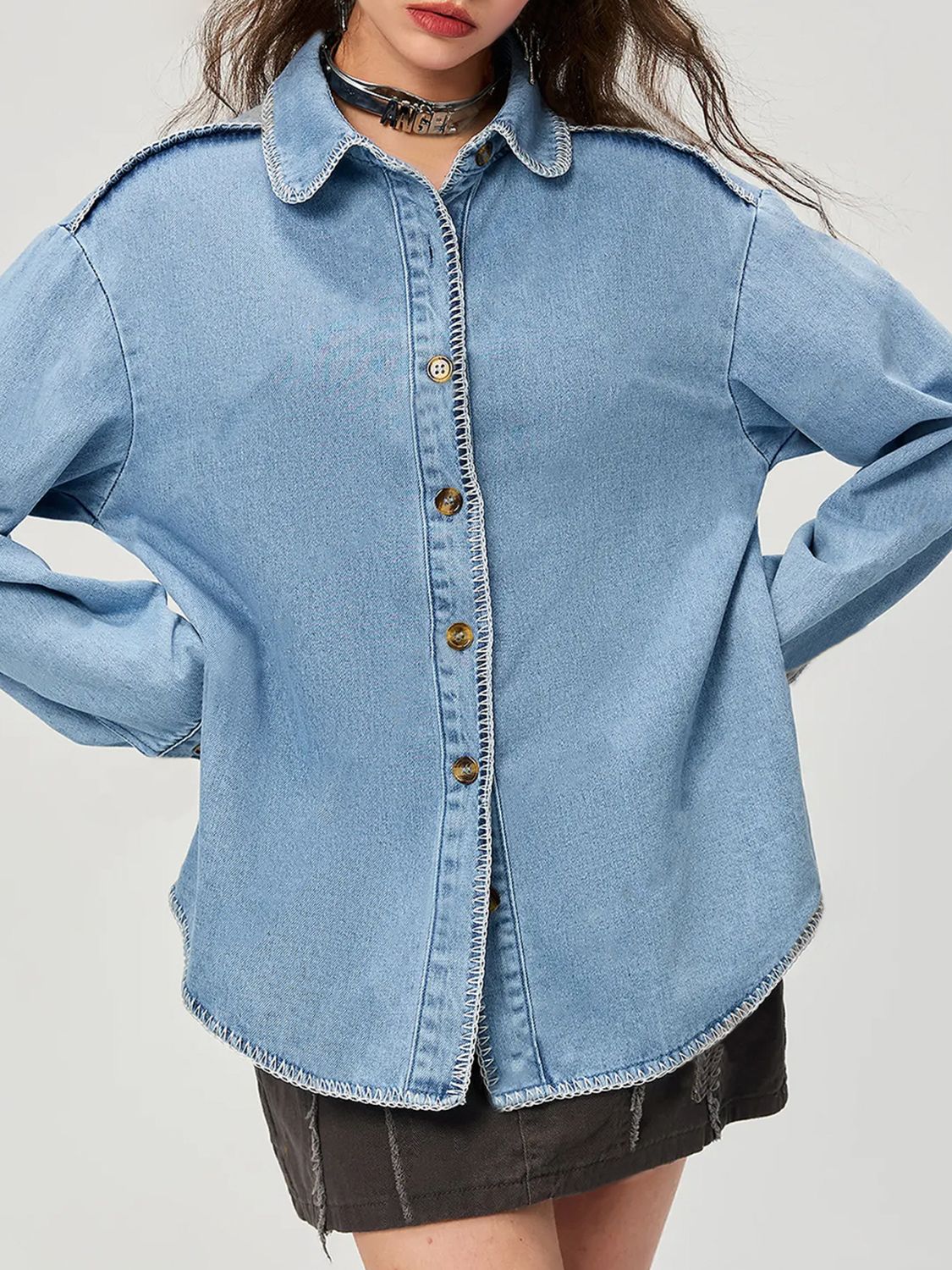 The Samantha Button Up Collared Neck Denim Top