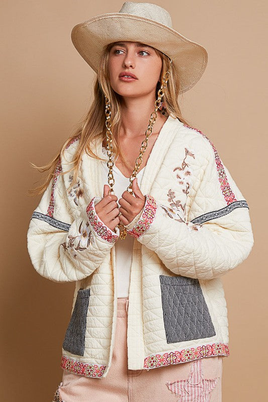 The Loriel Embroidered Open Front Long Sleeve Jacket