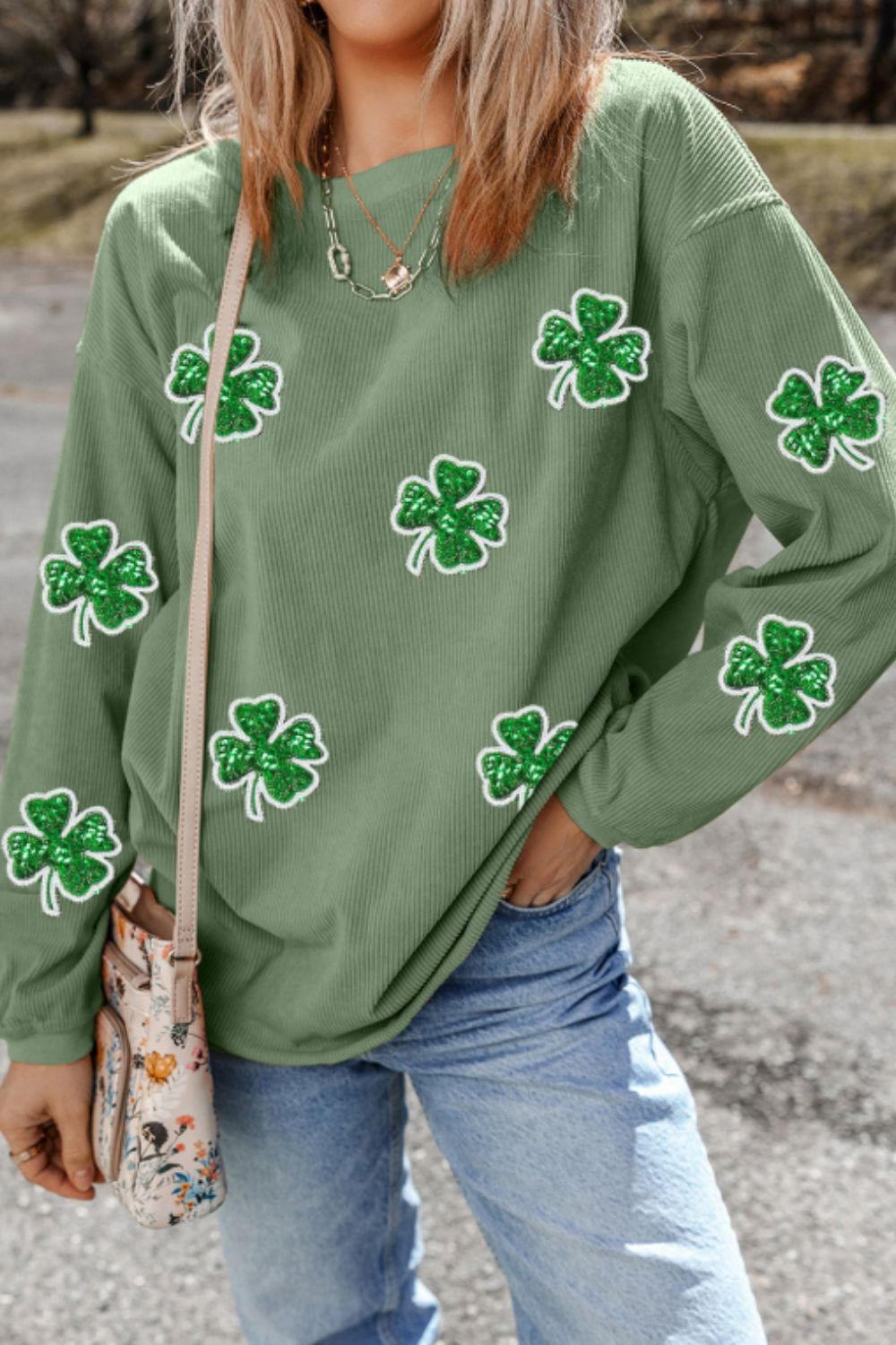 The Melinda Lucky Clover Round Neck Long Sleeve Sweatshirt