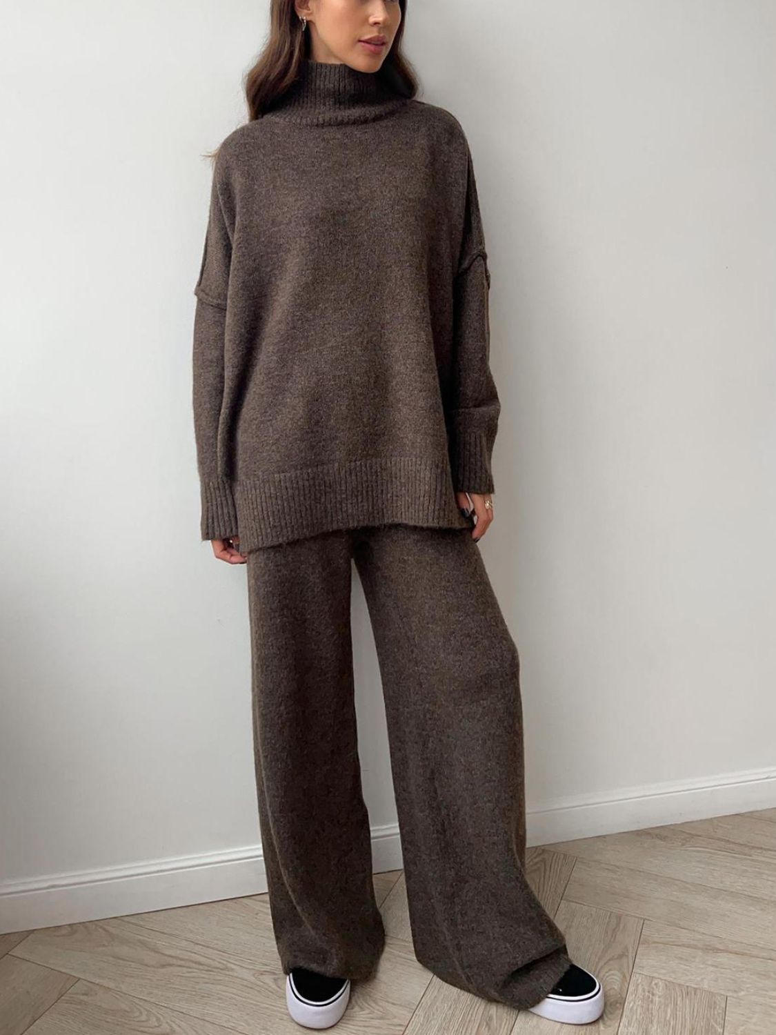 The Nicole Turtleneck Long Sleeve Top and Pants Sweater Set