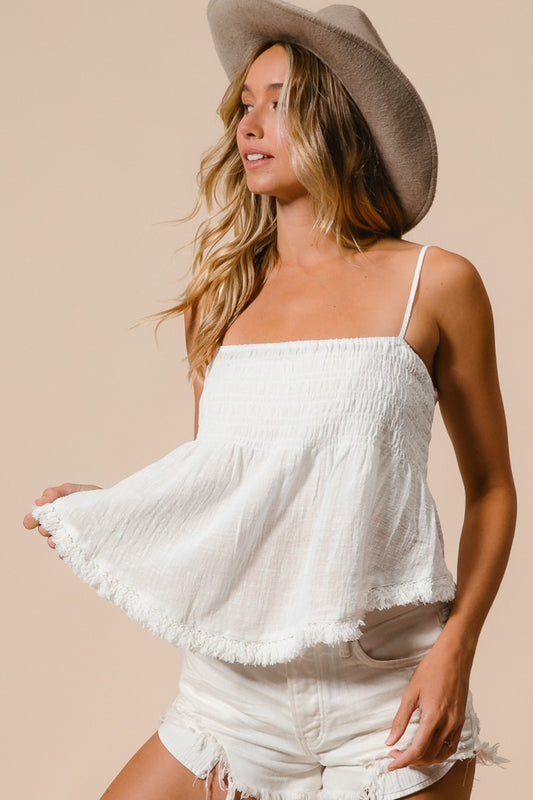 The Samantha Fringed Hem Smocked Cami