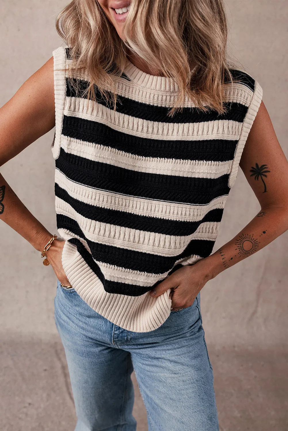 The Nicole Color Block Round Neck Sweater Vest