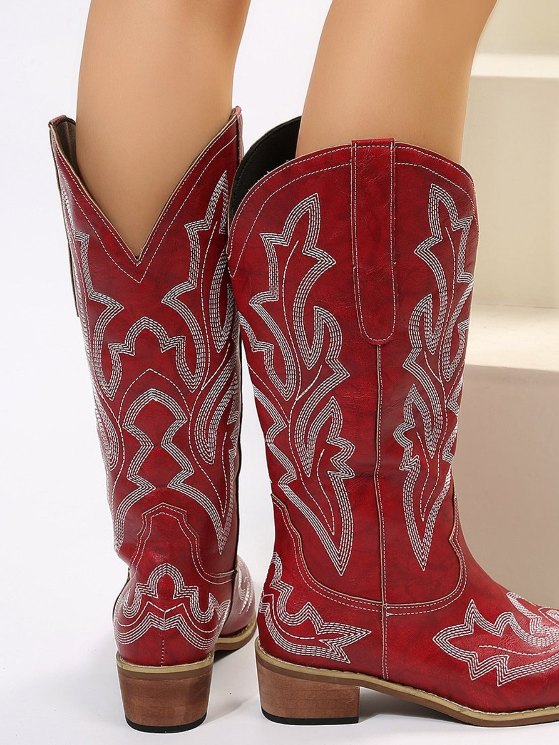 The Islands Leather Embroidered Geometric Point Toe Boots