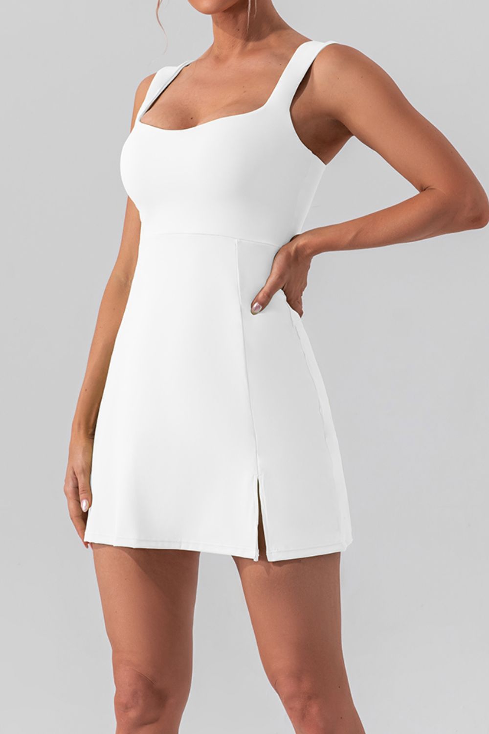 The Sam Square Neck Sleeveless Slit Mini Tennis Dress