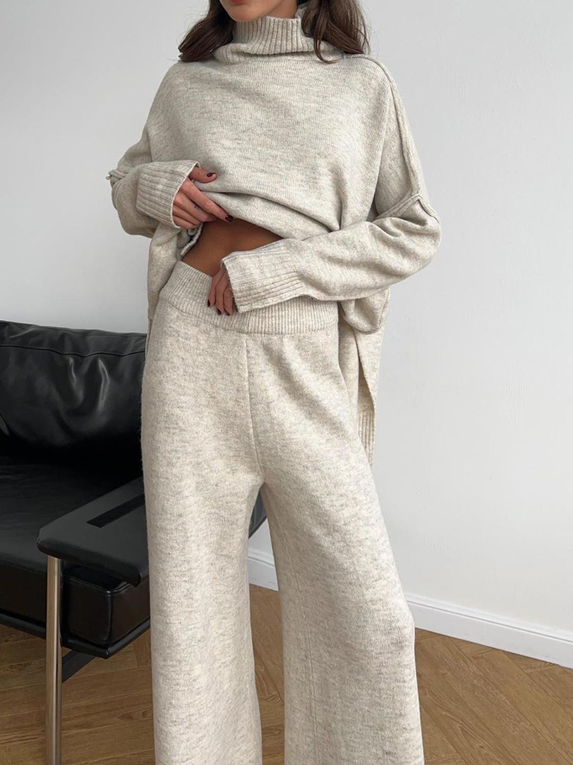 The Nicole Turtleneck Long Sleeve Top and Pants Sweater Set