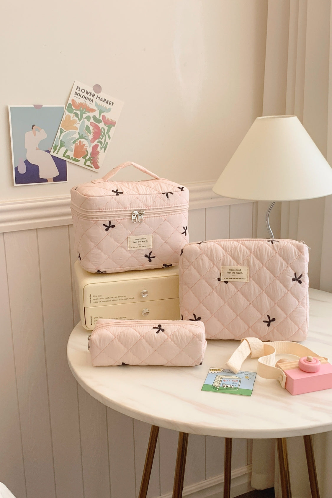 The Bella 3 Piece Bow Quilted Cloth Storage Bag Set