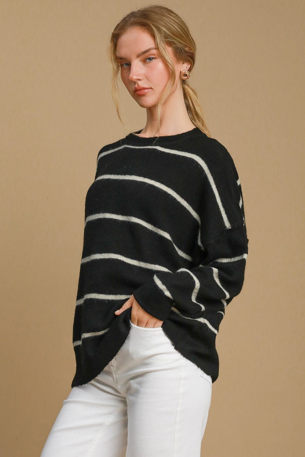 The Nicole Wool Blend Striped Round Neck Sweater