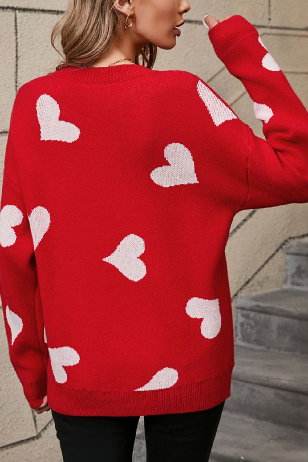 The Annaleigh Wings Heart Round Neck Dropped Shoulder Sweater